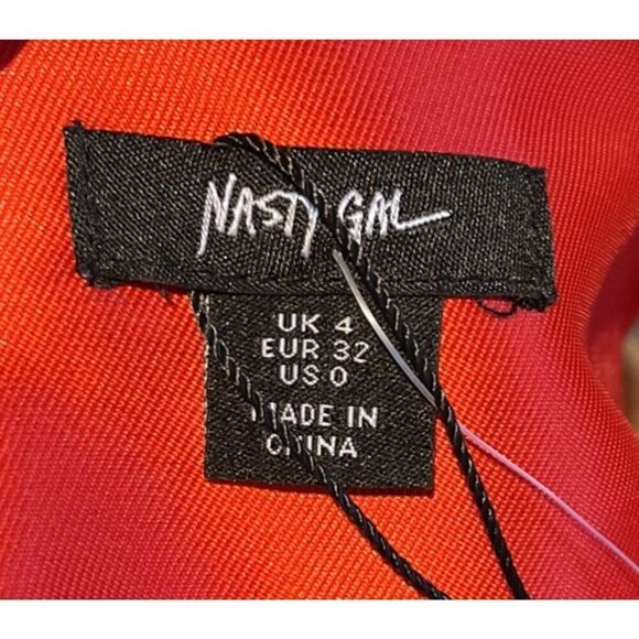 Nastygal Structured Satin Shoulder Pad Side Split Dress Red Designer NWT US 0 - Picture 6 of 7